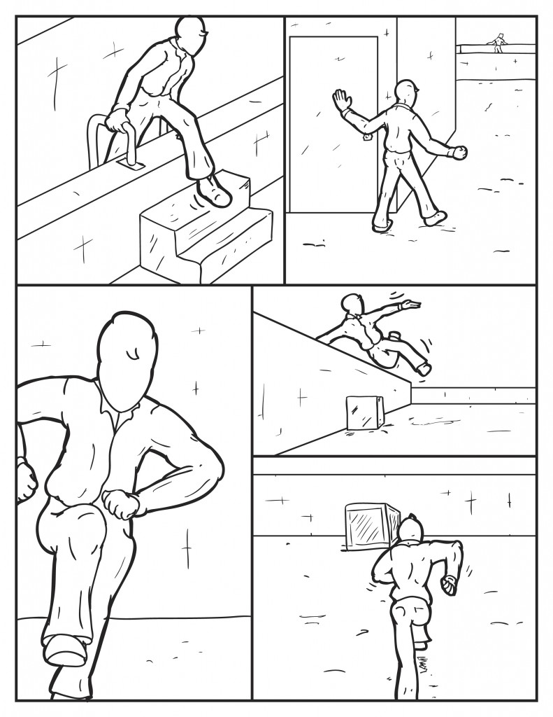 Milo after reaching the next roof top sees he is still far away from the one he is pursuing, starts running and leaping to try and get closer.